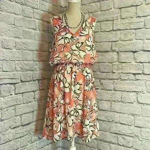 Banana Republic Sleeveless Dress Orange White Floral Size 0